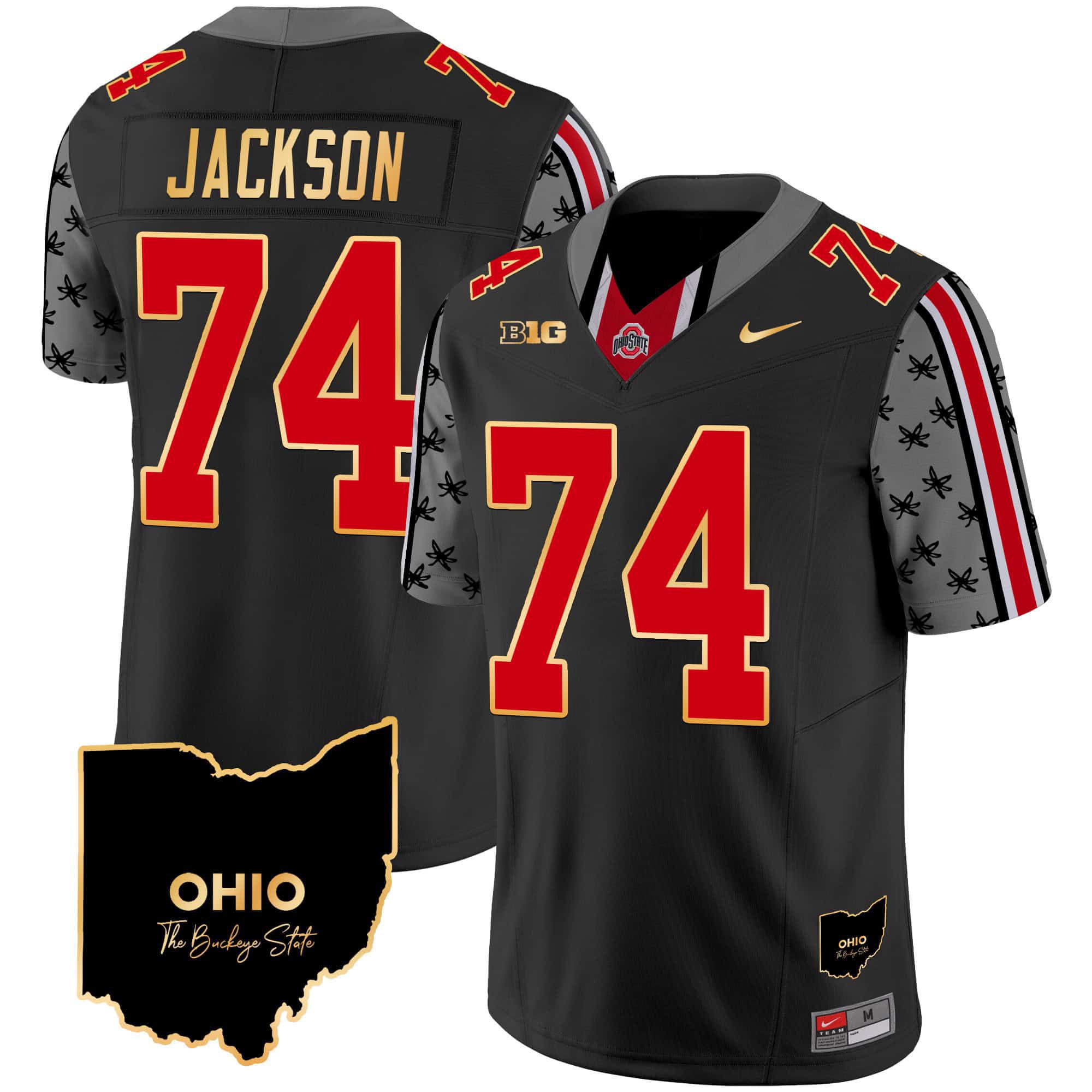 Men Ohio State Buckeyes #74 Jackson Black 2024 Nike Home Patch Gold Trim Vapor Limited NCAA Jersey style 1